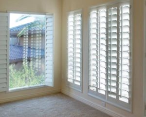 Custom plantation shutters installed in a Newmarket home, enhancing natural light, privacy, and energy efficiency.