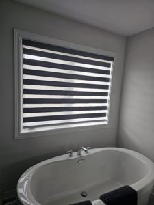 Bathroom Window with Zebra Blinds Installed by Shutter Outlet in Courtice, Ontario