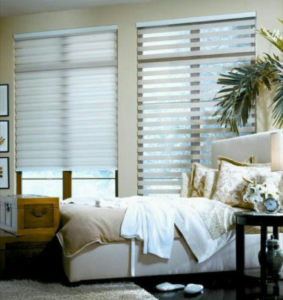 Custom zebra blinds installed in Bracebridge Ontario lakefront cottage