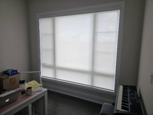 Custom roller shades installed in Fort Erie Ontario bedroom