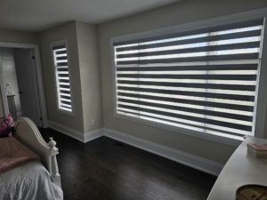 Custom zebra blinds for large lakefront windows in Muskoka Ontario