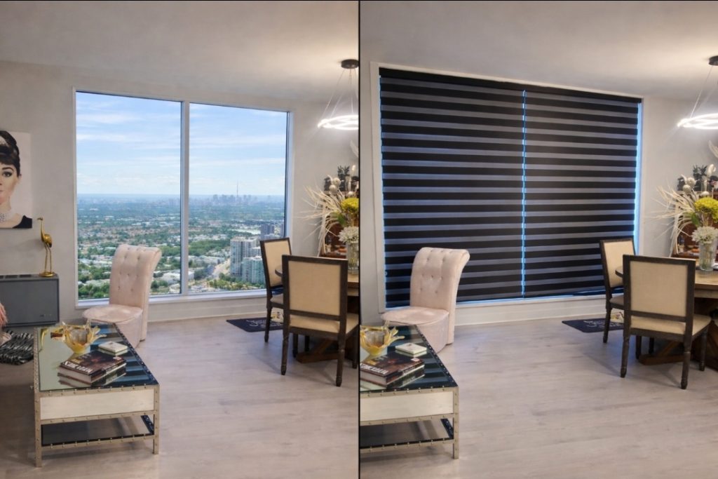 modern zebra blinds toronto condo interior