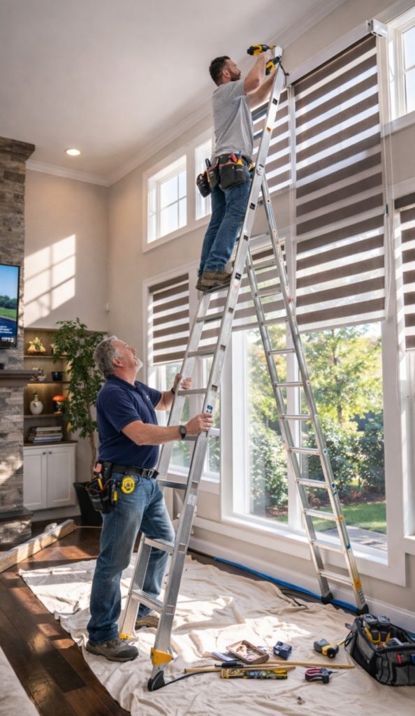 Shutter Outlet installing custom blinds in Toronto home