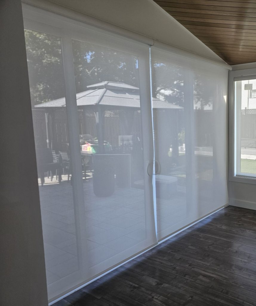 Close-up of premium sunscreen blind fabric blocking UV rays