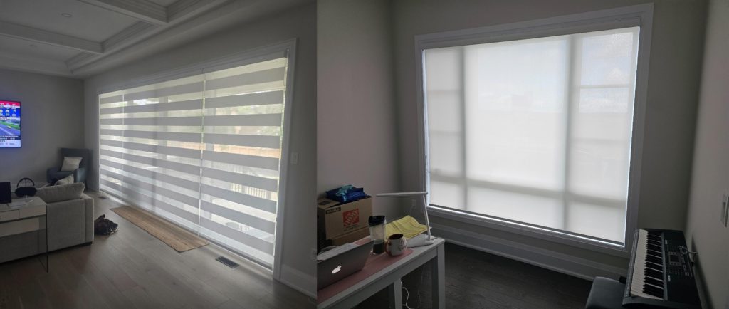 Zebra and roller motorized blinds