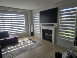 Custom zebra blinds installed in Alliston Ontario living room