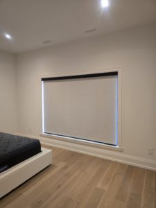Custom roller shades installed in Milton Ontario bedroom