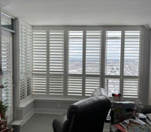 Energy-efficient plantation shutters in Burlington Ontario home
