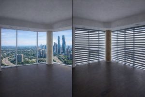 Before and after zebra blinds installation in Mississauga Ontario