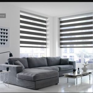 Modern zebra blinds installed in Scarborough Ontario living room