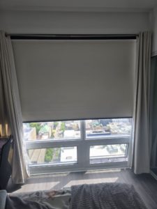 Blackout roller shades installed in Stouffville Ontario bedroom