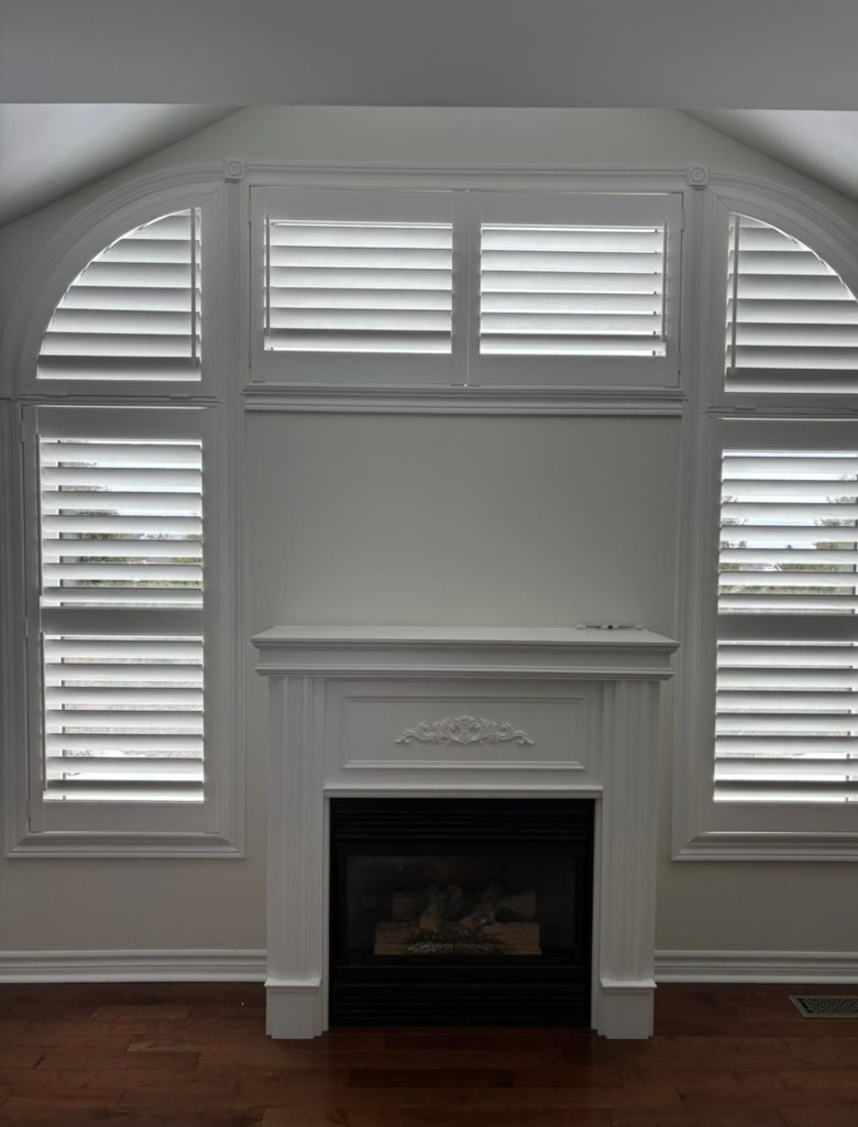 Image alt text: California shutters and zebra blinds comparison in an Ontario home