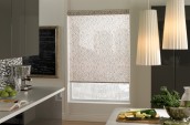 Modern kitchen with motorized roller blinds in Toronto and Southern Ontario.